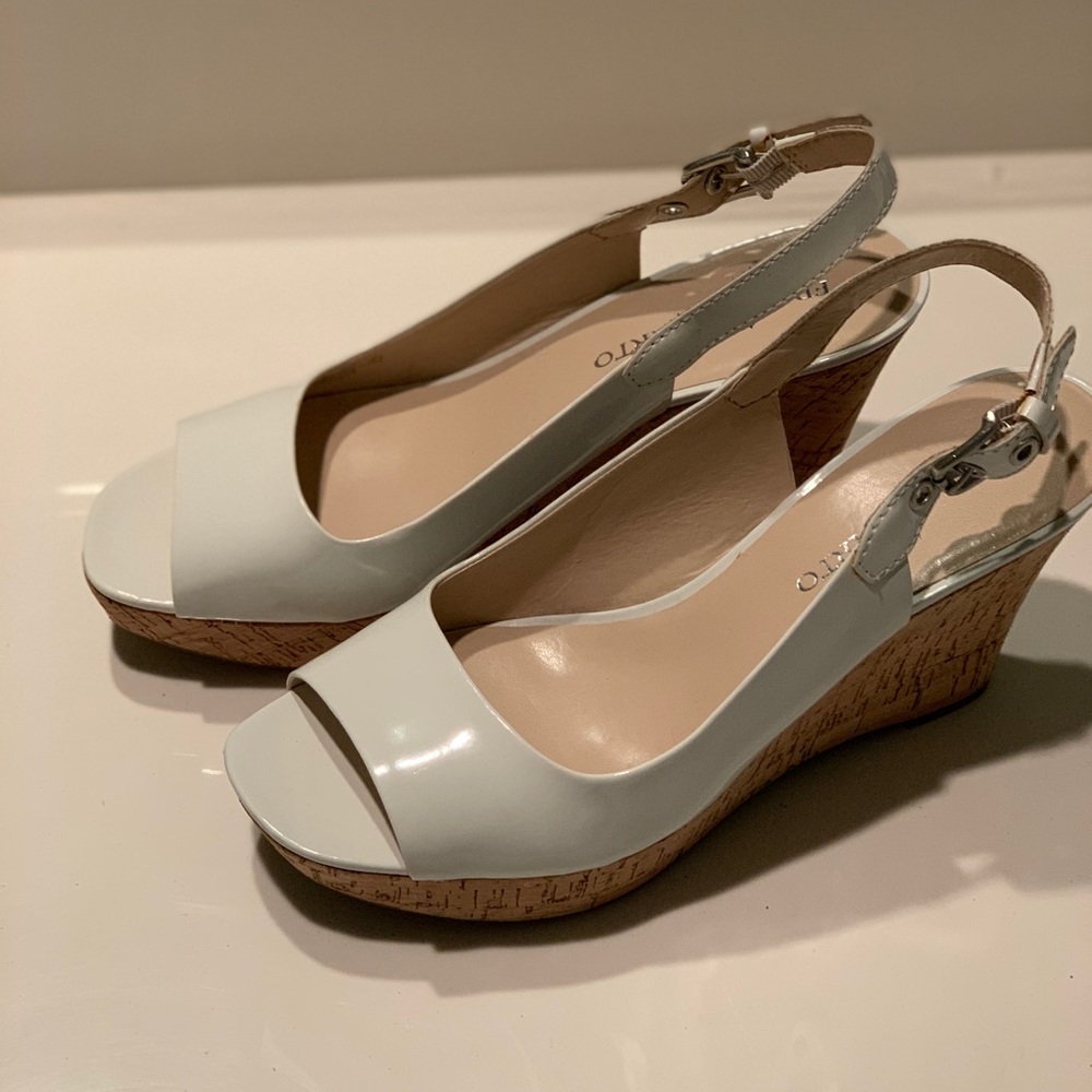 Franco Sarto Cream Open Toed Wedge size 9.5
